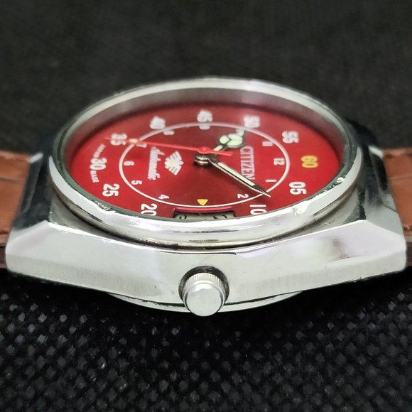 Vintage 1979 Citizen Automatic Mens Silver Watch W/daydate & leather Strap - Picture 5 of 8